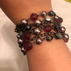 Lia Sophia Toggle Chrome Silver Beaded Bracelet